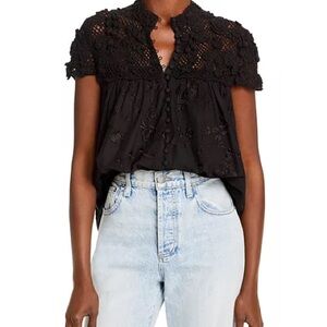 Alice + Olivia Black Crochet Blouse